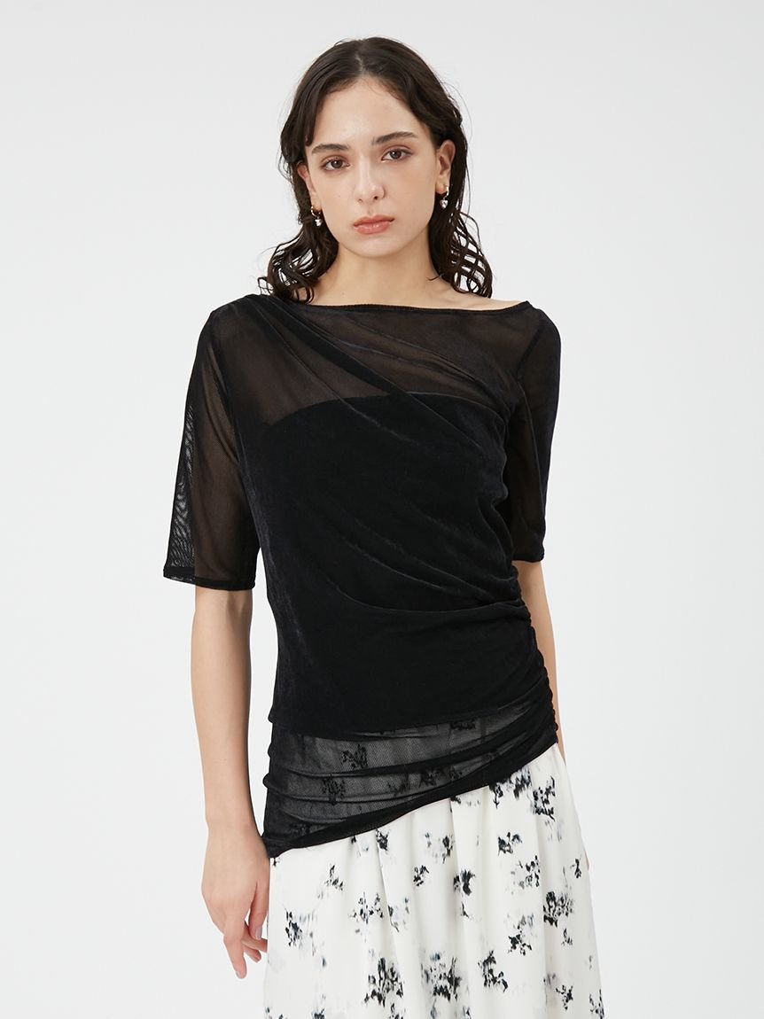 Sheer velour draped top